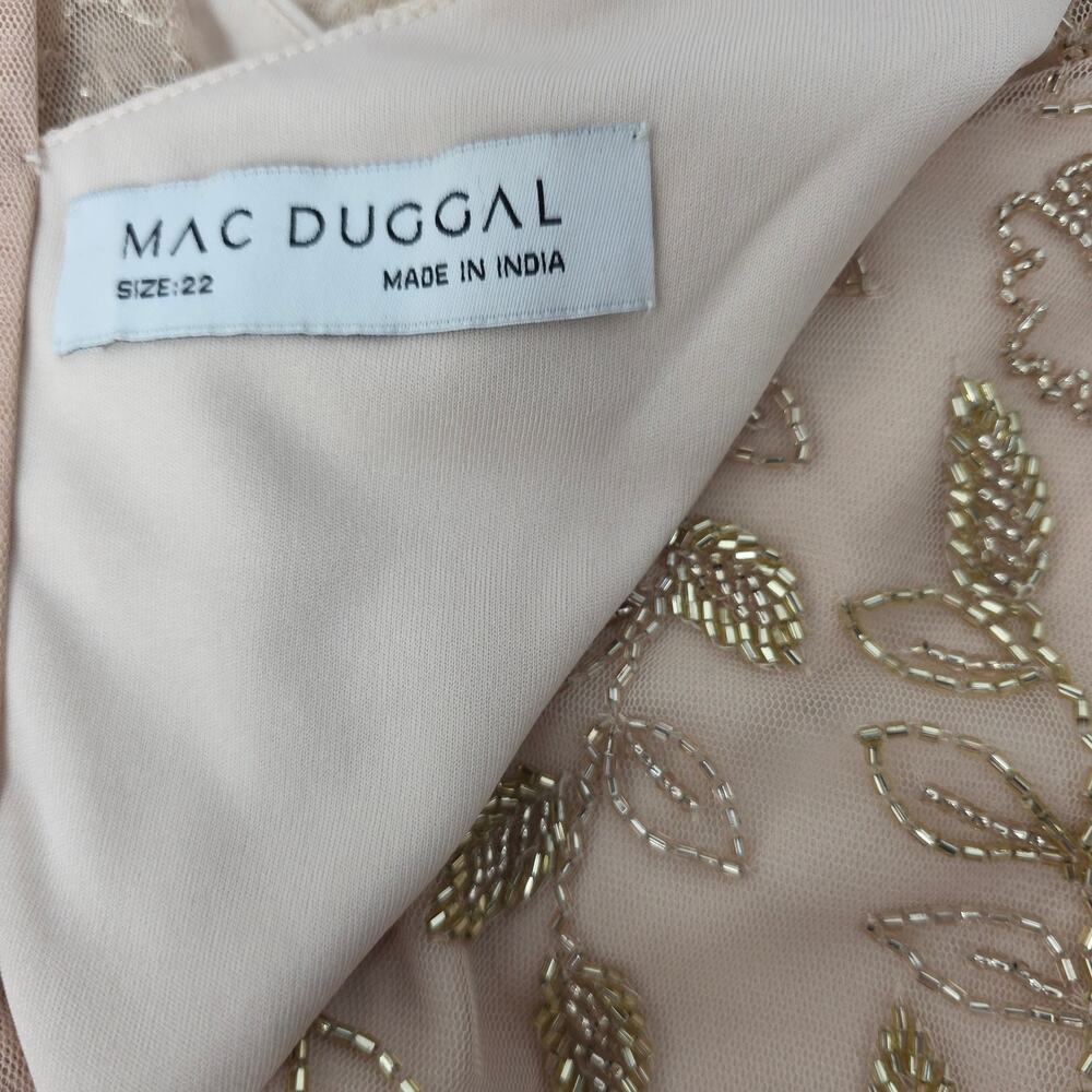 Mac Duggal 9237 Blush Beaded Tulle Formal Gown Long Sleeve Size 22 Dress - Picture 9 of 15